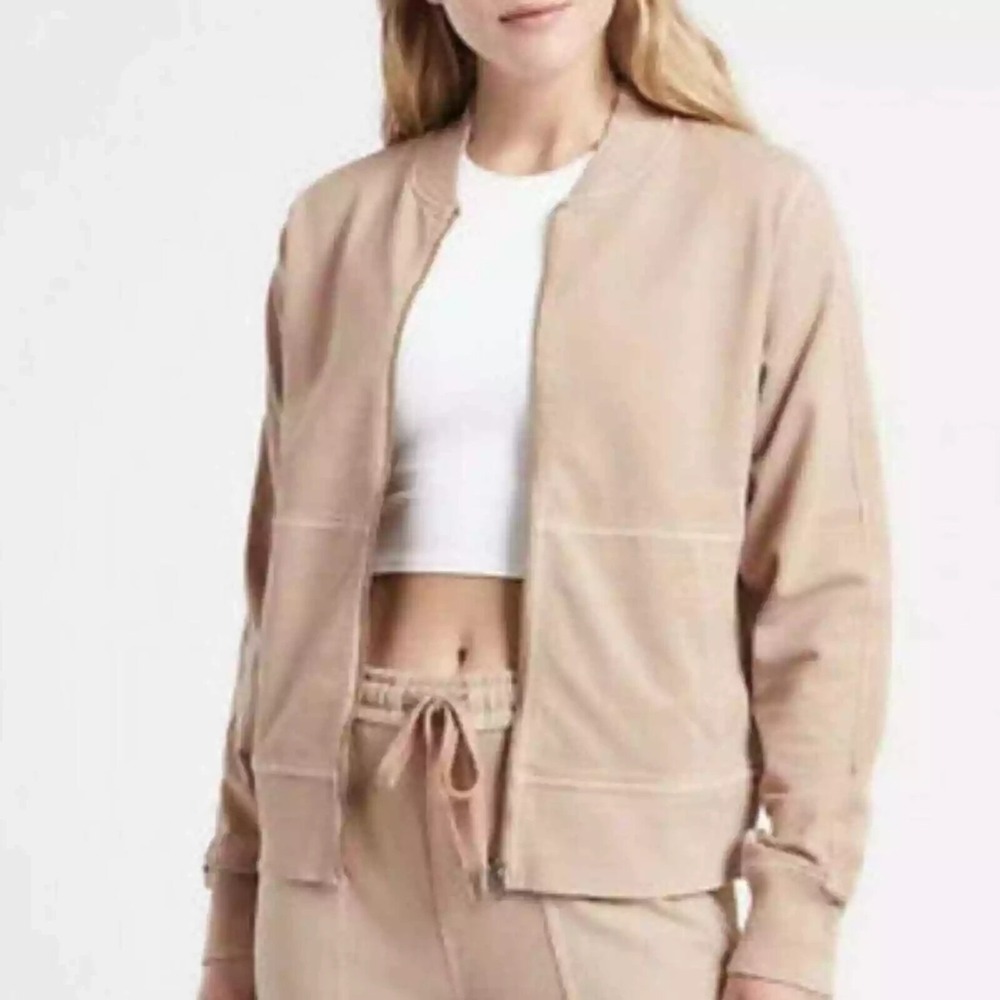 Athleta Women's Farallon Knit‎ Bomber Jacket Size S Light Taupe  Casual Outdoor